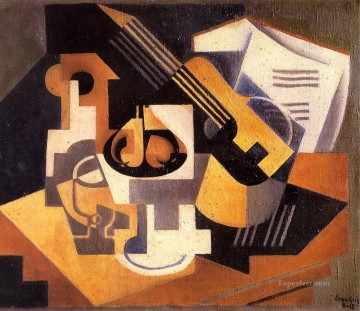  Bowl Painting - guitar and fruit bowl on a table 1918 Juan Gris